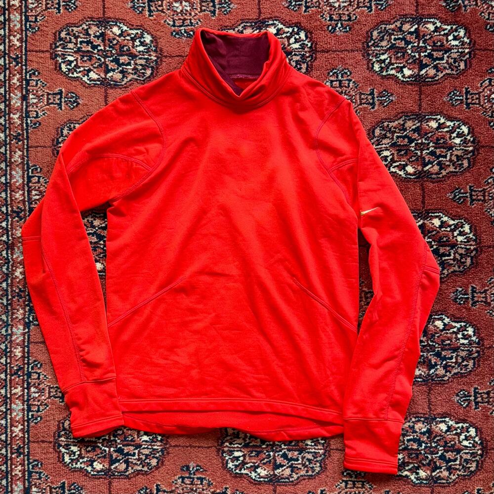 Nike S Dri-Fit Neon Orange Stretch Knit High Neck Pullover Long Sleeve Shirt